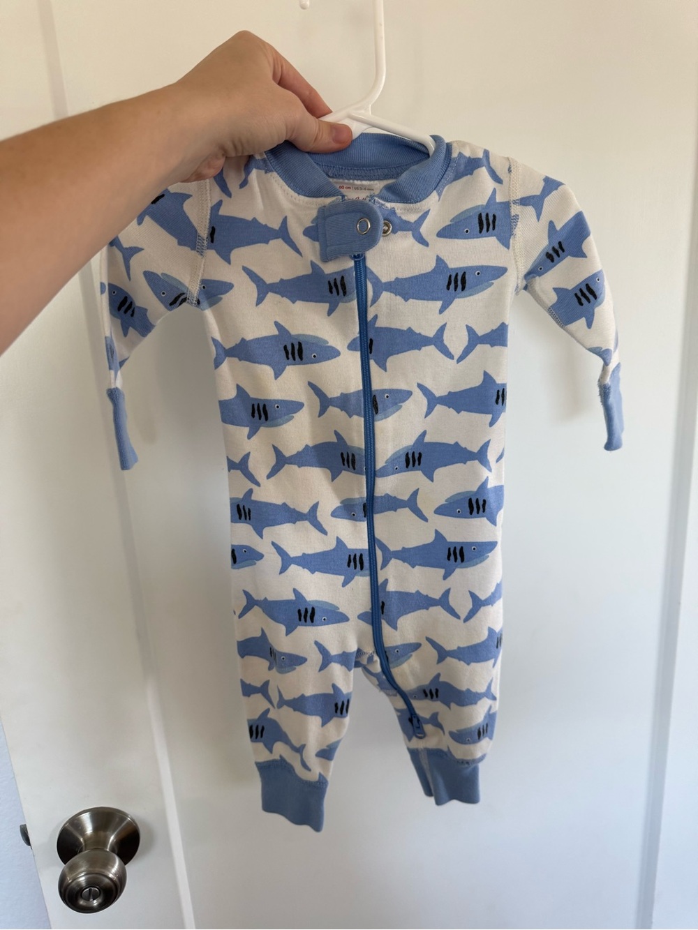 Hanna Andersson 3-6 months Blue Shark Print Kids One-Piece Zip Pajamas